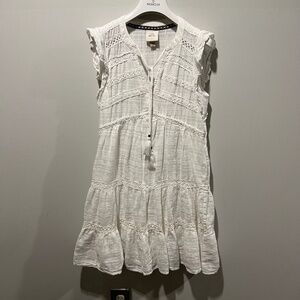 Knox Rose White Boho Lace Tiered Dress Tassel Tie – Size XS